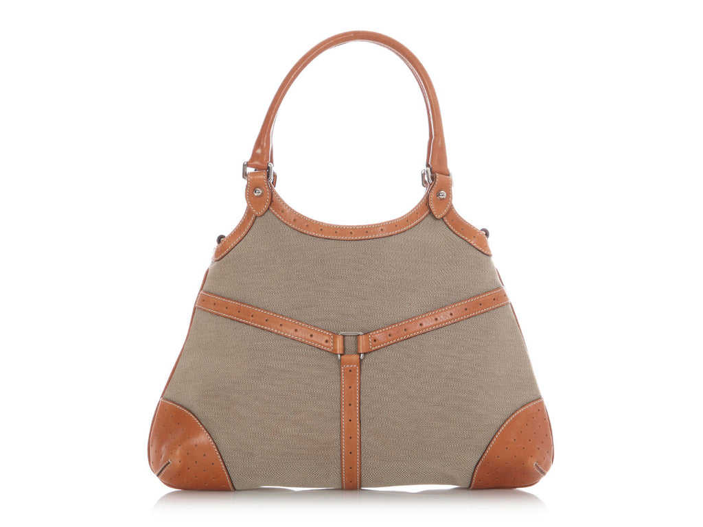 Gucci Beige and Tan Web Canvas Reins Bag