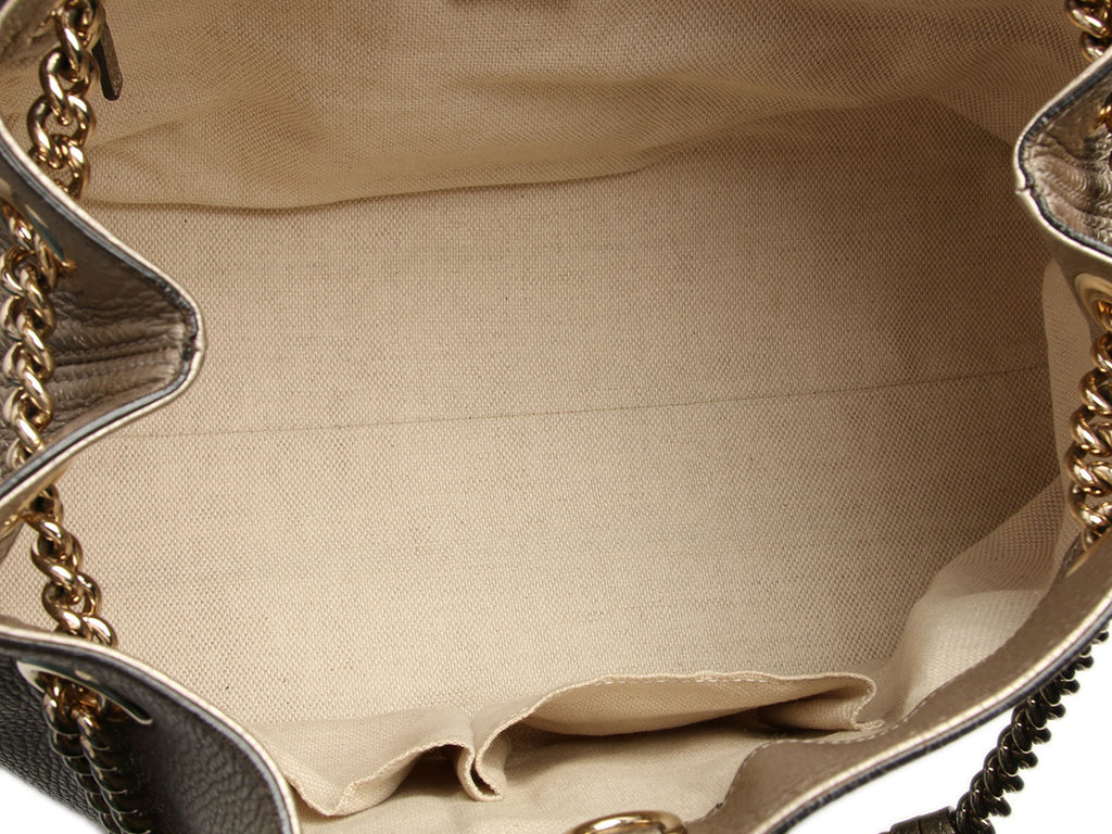 Gucci Metallic Champagne Pebbled Calfskin Soho Shoulder Bag