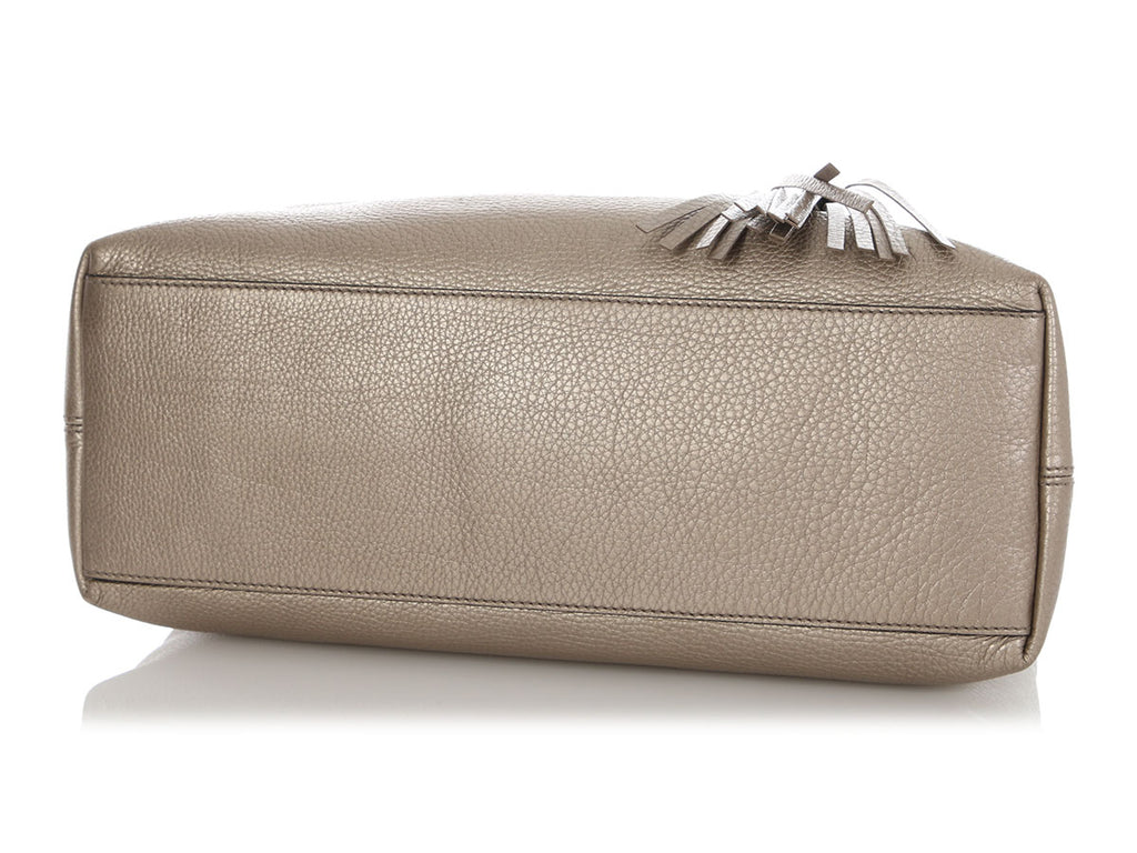 Gucci Metallic Champagne Pebbled Calfskin Soho Shoulder Bag