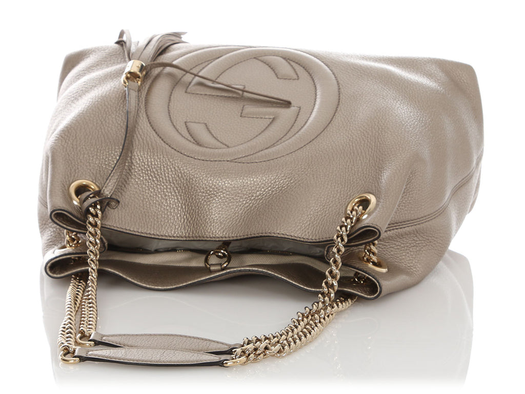 Gucci Metallic Champagne Pebbled Calfskin Soho Shoulder Bag