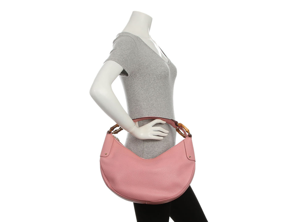 Gucci Medium Pink Leather Bamboo Ring Hobo