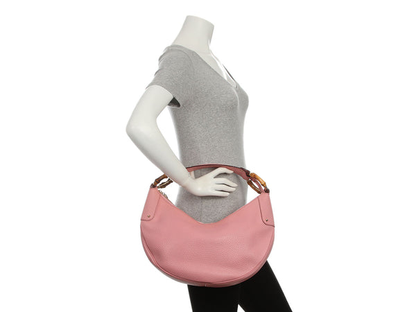 Gucci Medium Pink Leather Bamboo Ring Hobo