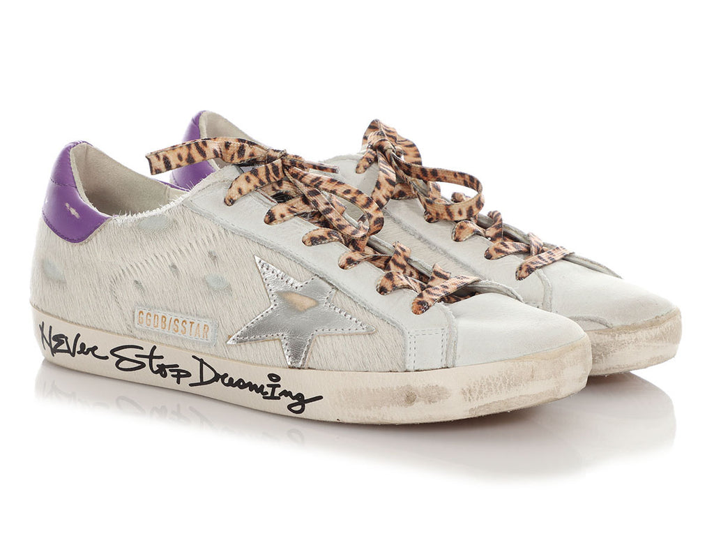 Golden Goose White Pony Hair Super Star Sneakers