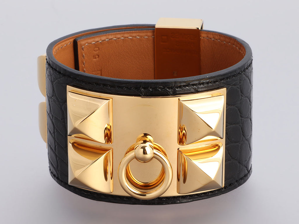 Hermès Noir Matte Alligator Collier de Chien Bracelet CDC