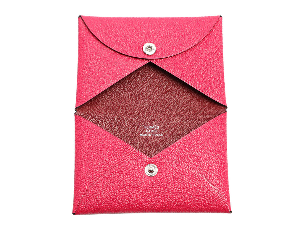 Hermès Framboise and Rouge Chèvre Calvi Card Case