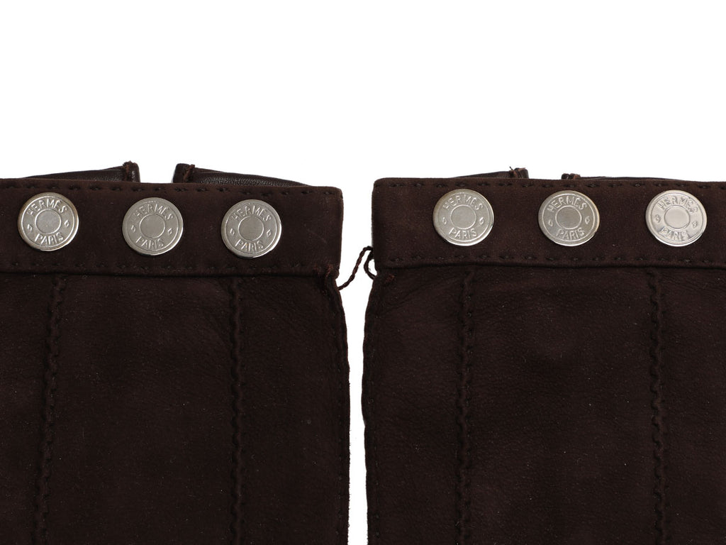 Hermès Brown Suede Clou de Selle Gloves