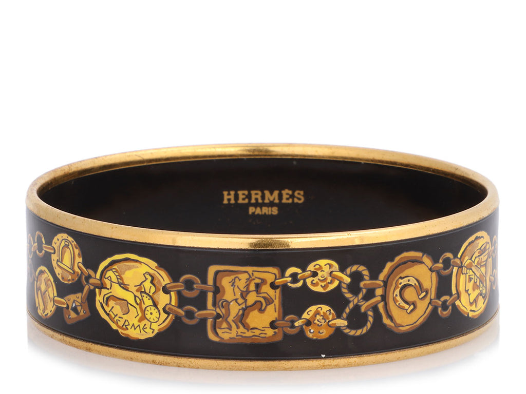 Hermès Wide Black and Gold Enamel Bangle