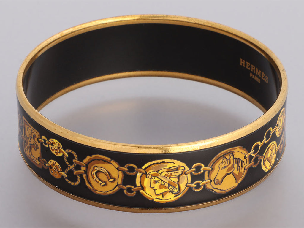 Hermès Wide Black and Gold Enamel Bangle