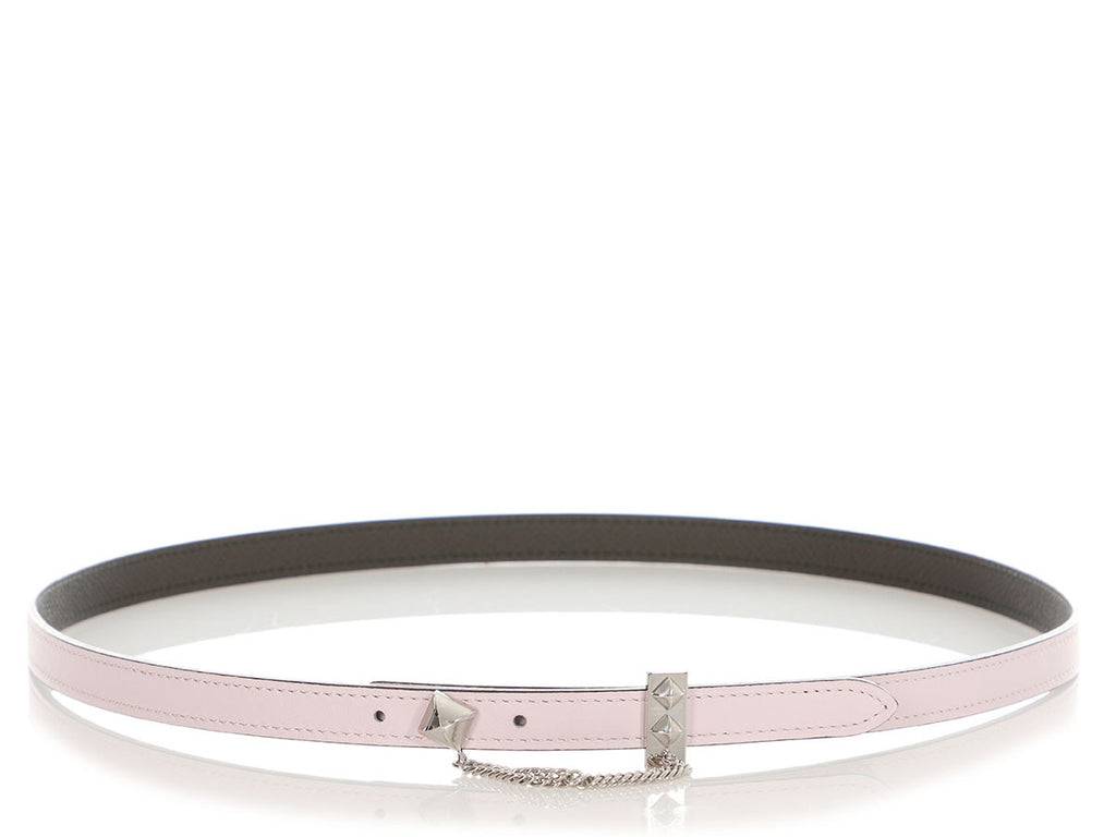 Hermès Pink Swift and Gray Epsom Gourmette Equestre Reversible Belt 13mm