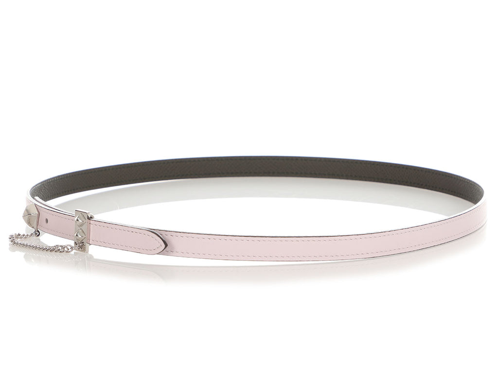 Hermès Pink Swift and Gray Epsom Gourmette Equestre Reversible Belt 13mm