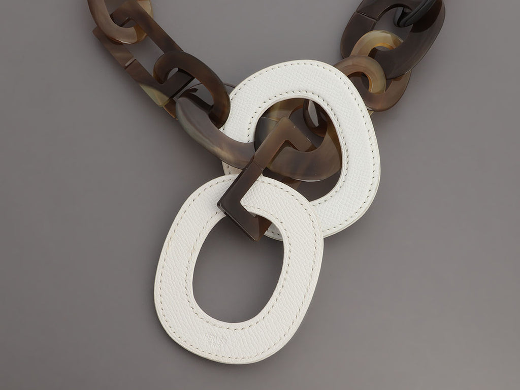 Hermès Horn and White Epsom Isidore Pendant Necklace