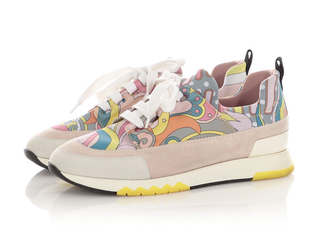 Hermès Multicolor Print Nylon and Suede Stadium Sneakers\