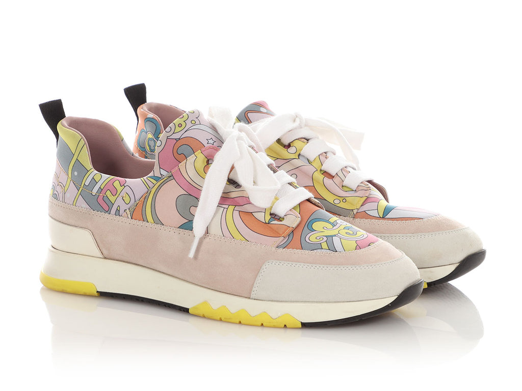 Hermès Multicolor Print Nylon and Suede Stadium Sneakers\