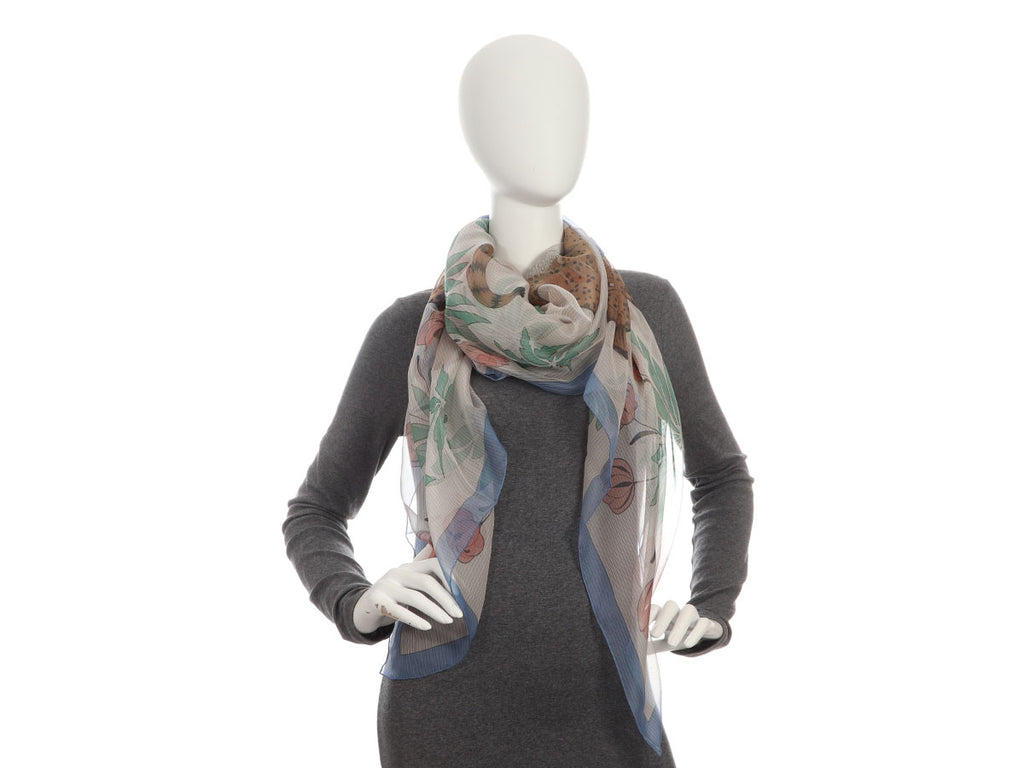 Hermès Les Leopards Mousseline Shawl 140cm