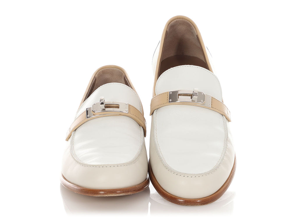Hermès White and Beige Destin Loafers