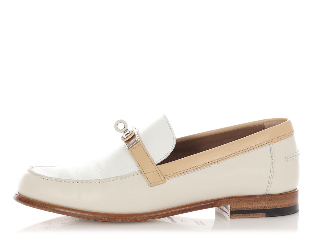 Hermès White and Beige Destin Loafers
