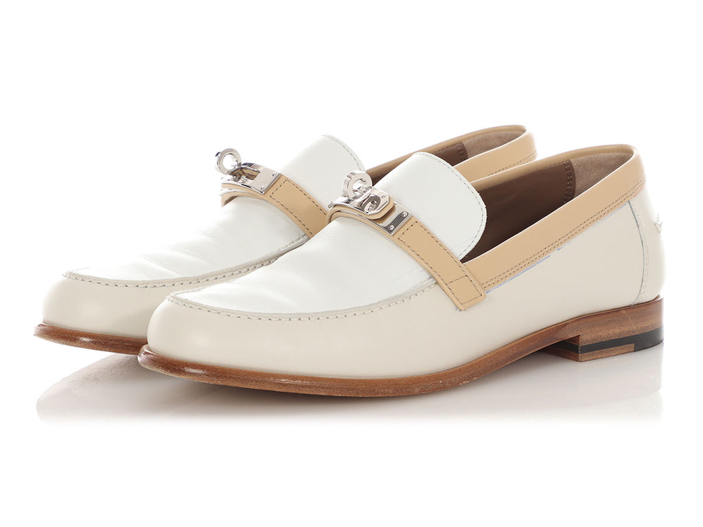 Hermès White and Beige Destin Loafers