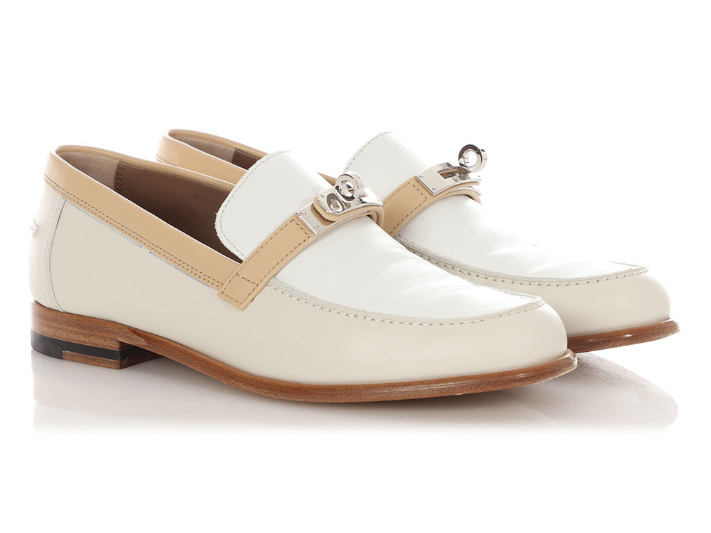 Hermès White and Beige Destin Loafers