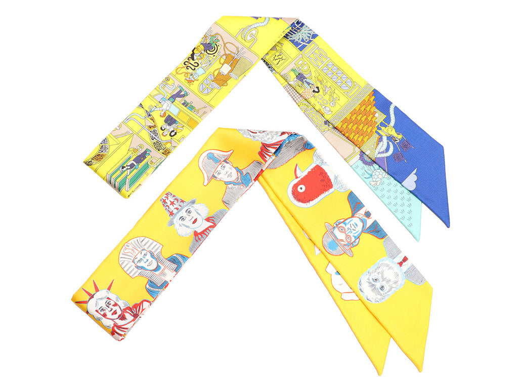 Hermès La Maison des Carrés and Dress Code Silk Twilly Pair