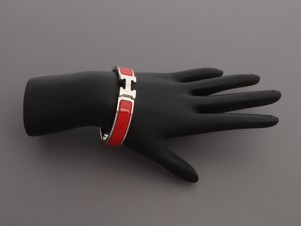 Hermès Narrow Rouge Enamel Clic-Clac Bracelet