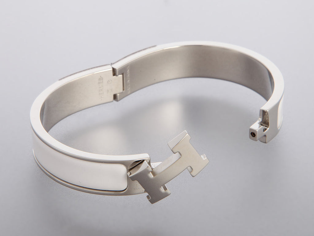 Hermès Narrow White Enamel Clic-Clac Bracelet
