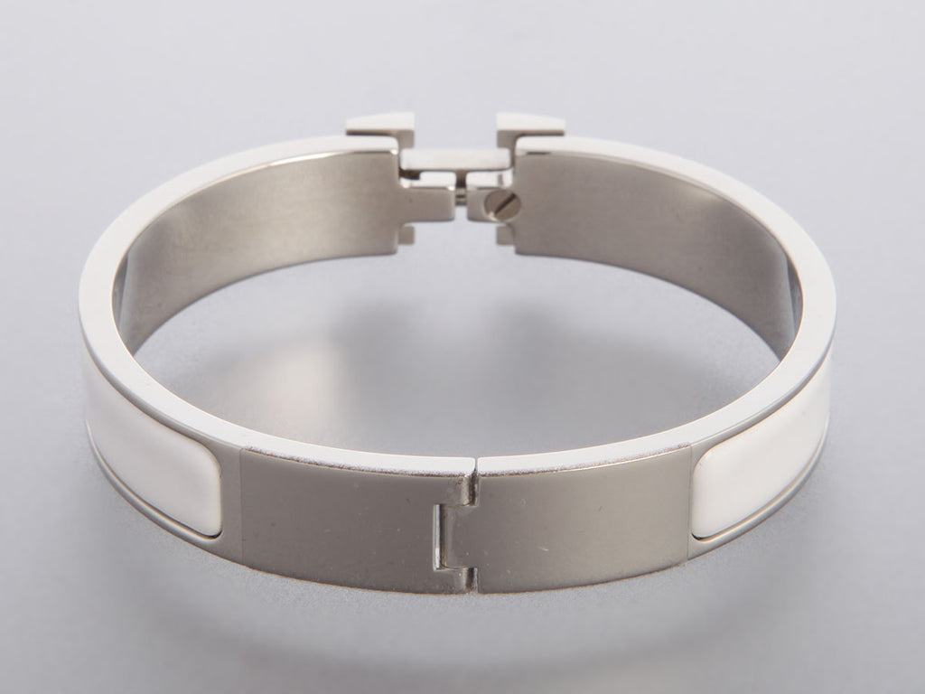 Hermès Narrow White Enamel Clic-Clac Bracelet