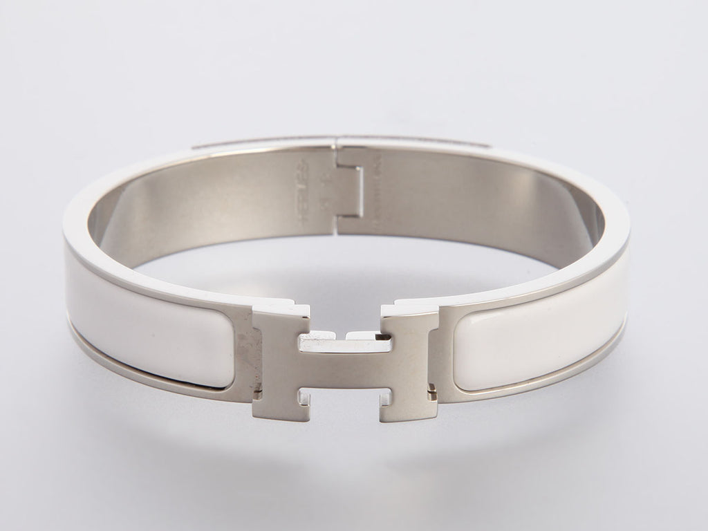 Hermès Narrow White Enamel Clic-Clac Bracelet
