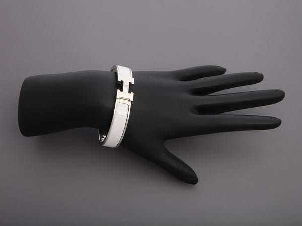 Hermès Narrow White Enamel Clic-Clac Bracelet