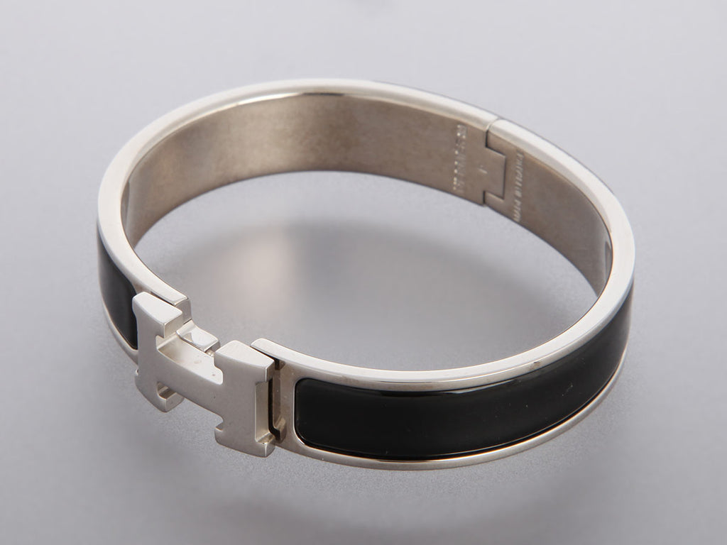 Hermès Narrow Black Enamel Clic-Clac Bracelet