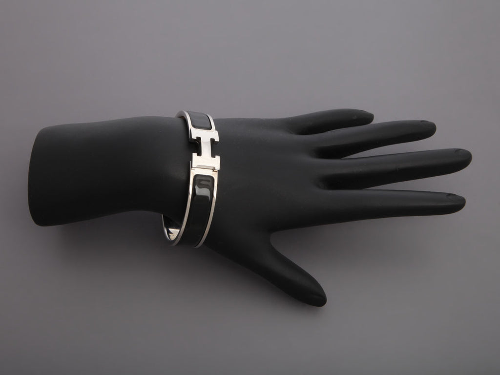 Hermès Narrow Black Enamel Clic-Clac Bracelet