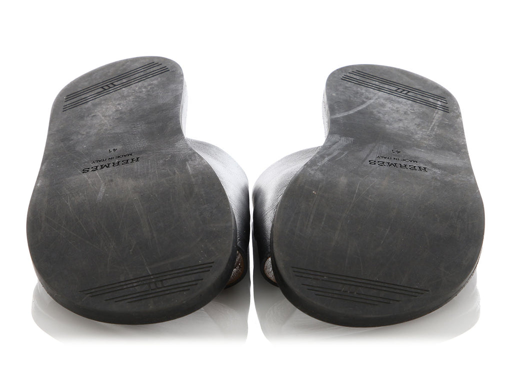 Hermès Black Perforated Leather Slides