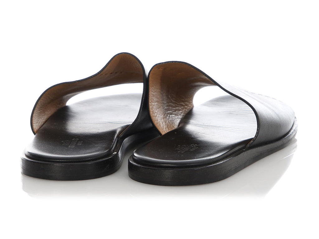 Hermès Black Perforated Leather Slides