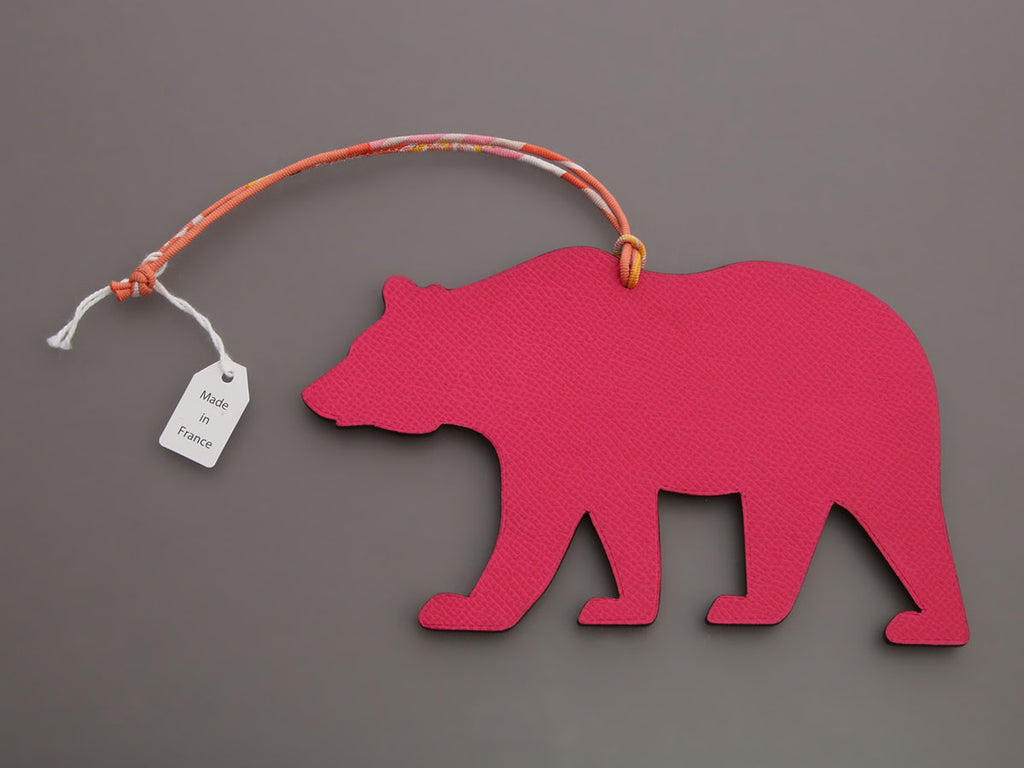 Hermès Rose Tyrien and Etoupe California Bear Petit H Charm