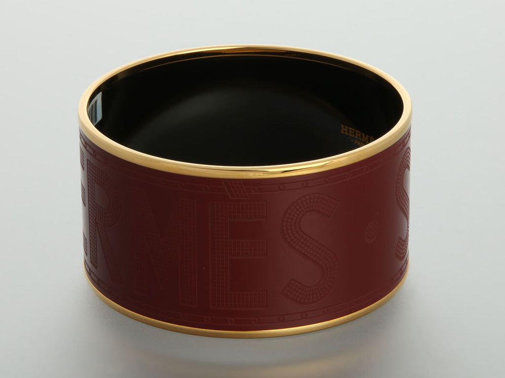 Hermès Extra Wide Burgundy Enamel Sellier Bangle