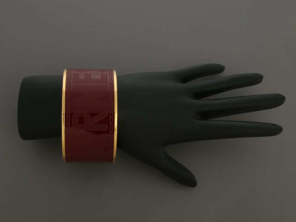 Hermès Extra Wide Burgundy Enamel Sellier Bangle