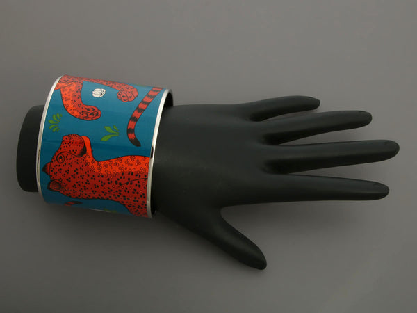 Hermès Extra Wide Enamel Les Léopards Folk Bangle