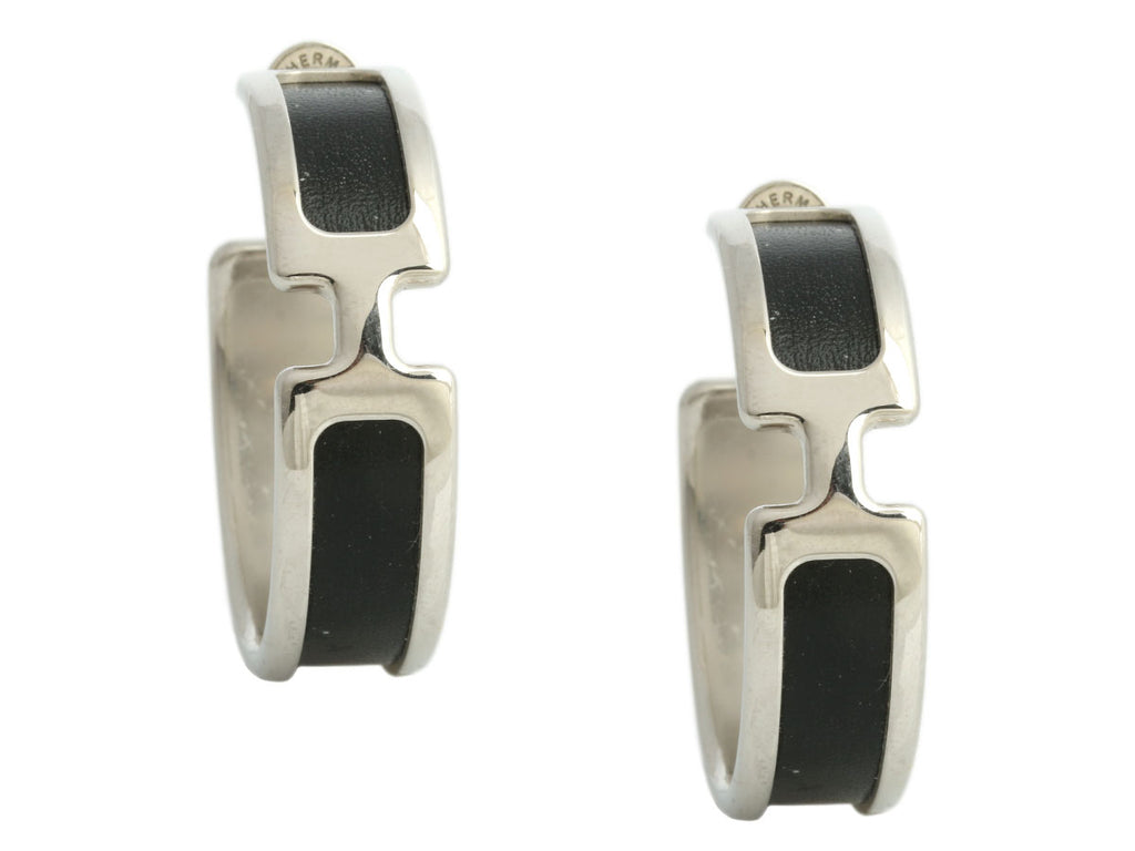Hermès Black Leather Olympe Earrings