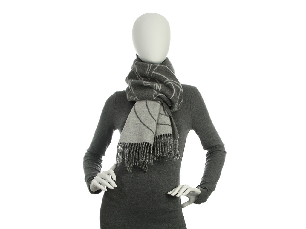 Hermès Gray Horse Head Reversible Cashmere Stole