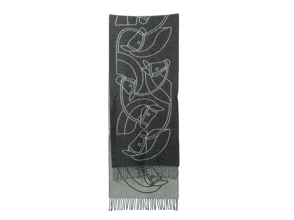 Hermès Gray Horse Head Reversible Cashmere Stole
