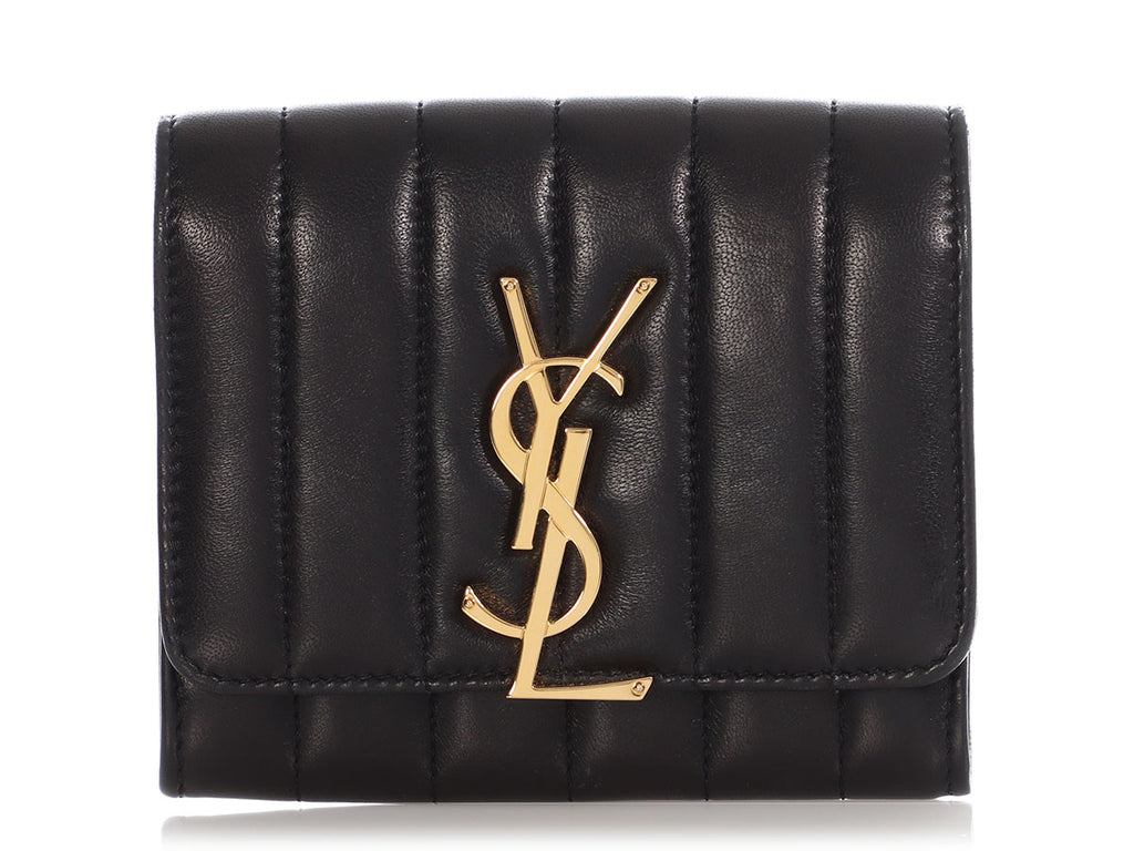 Saint Laurent Black Quilted Lambskin Monogram Vicky Wallet