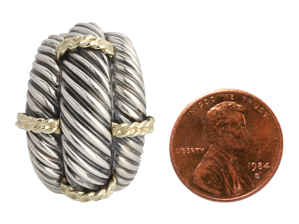 David Yurman Vintage Two-Tone Large 3-Row Pierced Earrings