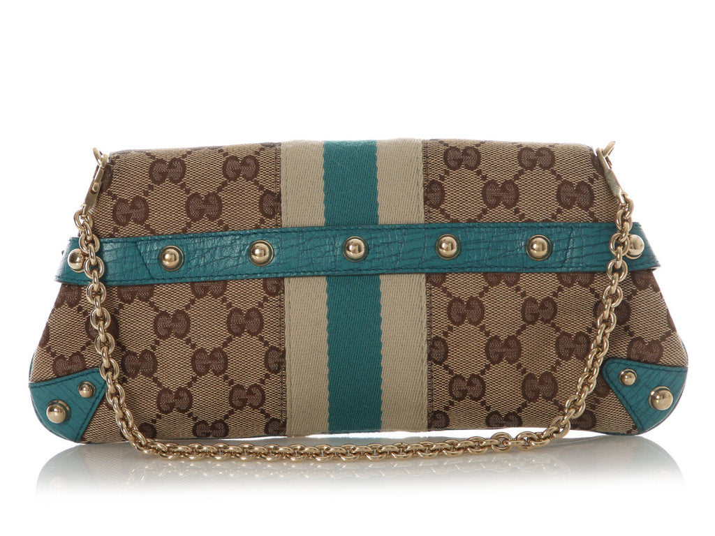 Gucci Small Teal and Monogram Horsebit Clutch