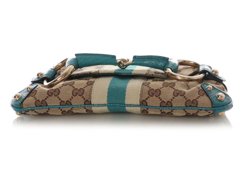 Gucci Small Teal and Monogram Horsebit Clutch