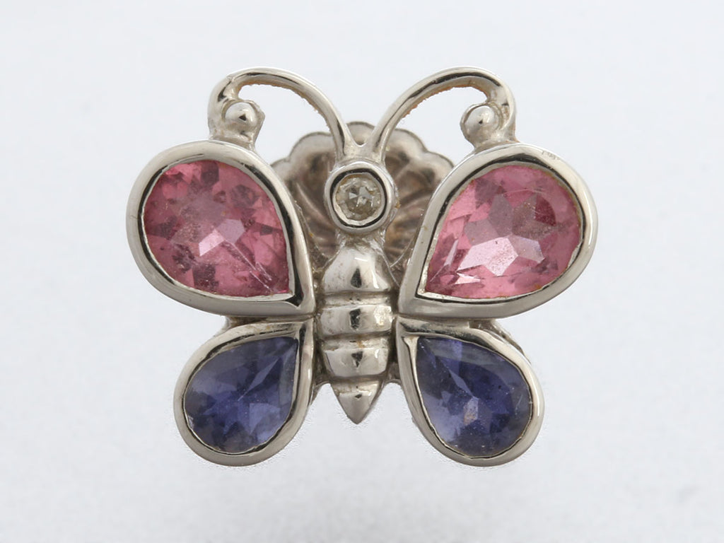 14K White Gold Pink Tourmaline and Iolite Butterfly Earrings