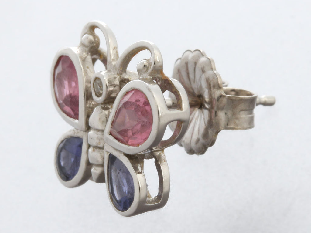 14K White Gold Pink Tourmaline and Iolite Butterfly Earrings