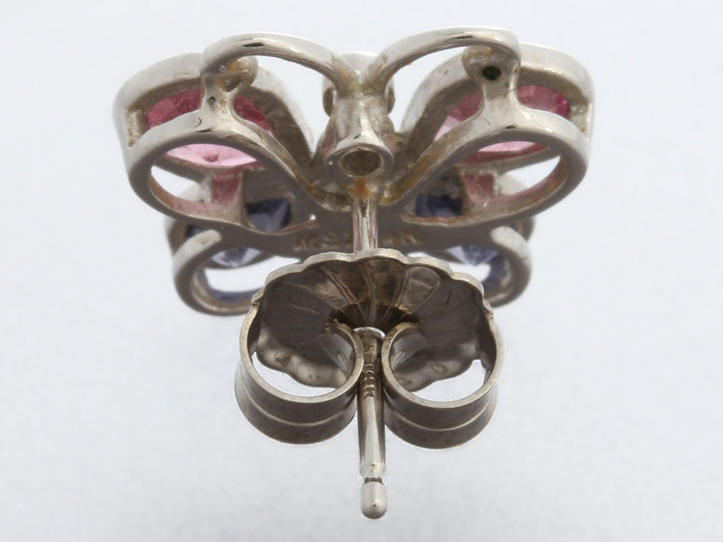 14K White Gold Pink Tourmaline and Iolite Butterfly Earrings