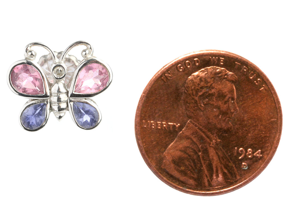 14K White Gold Pink Tourmaline and Iolite Butterfly Earrings