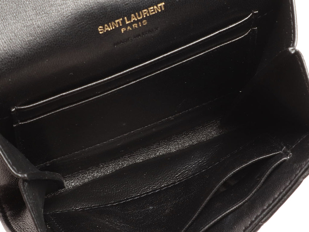 Saint Laurent Black Quilted Lambskin Monogram Vicky Wallet