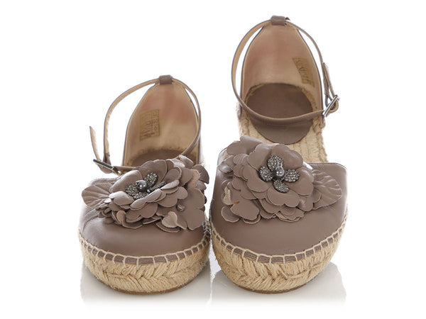 Jimmy Choo Taupe Flower Espadrilles