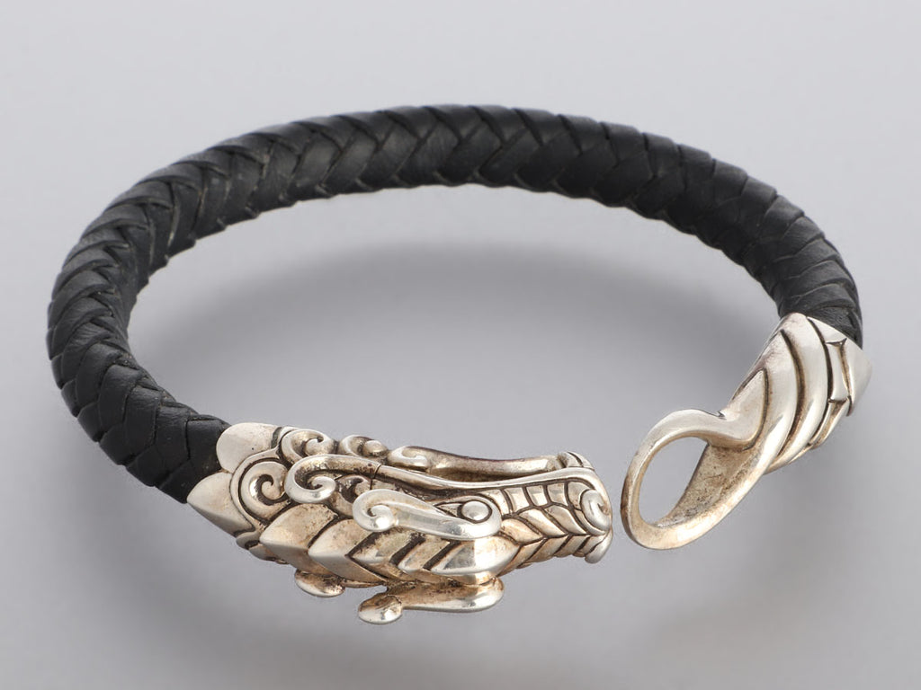 John Hardy Sterling Silver and Leather Dragon Bracelet